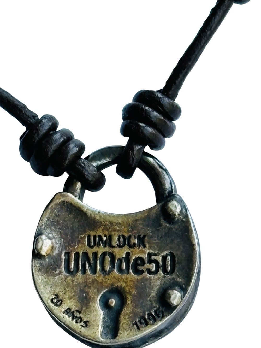 UNO de 50 Unlock Padlock Leather Cord Necklace Adjustable Black 19” Spain Boho